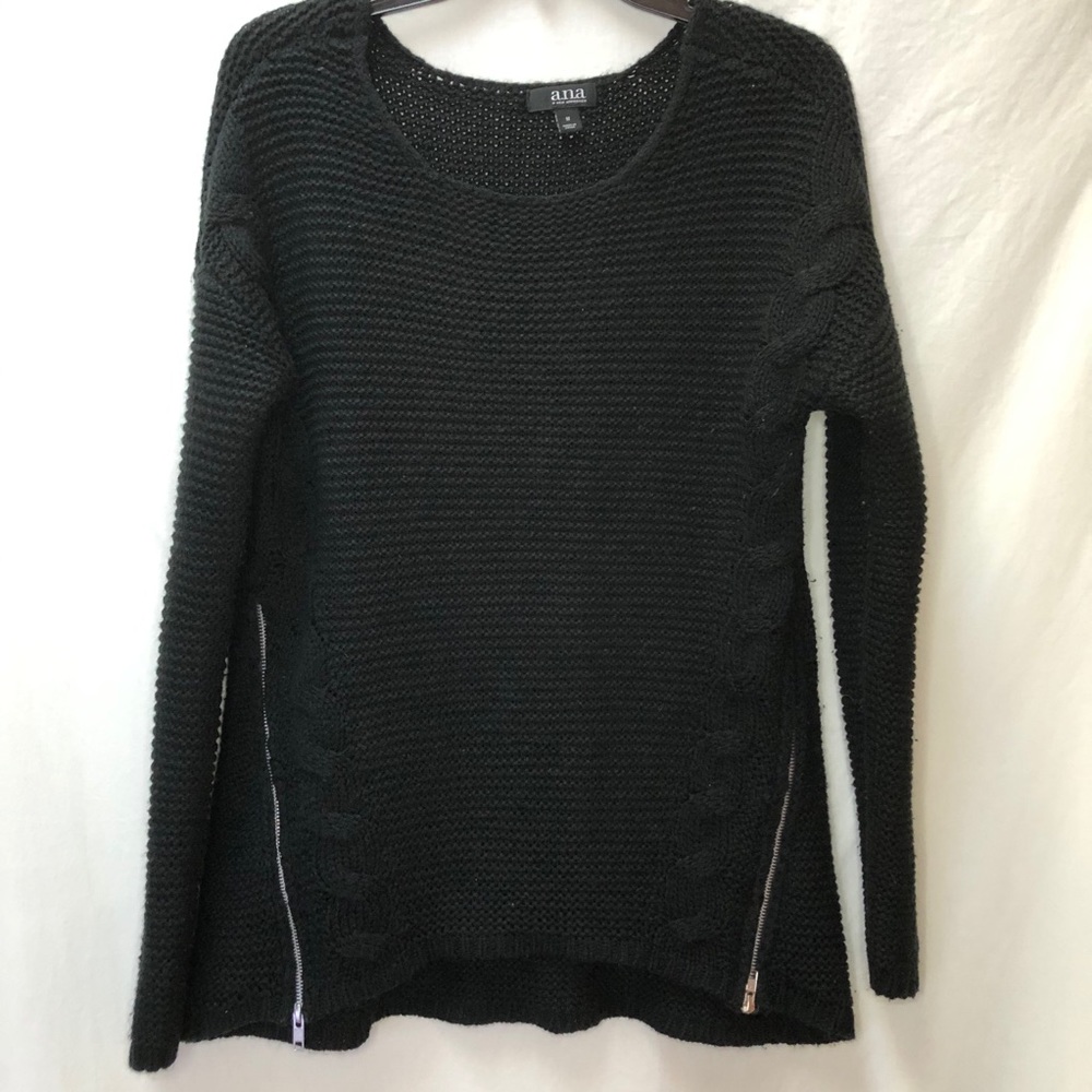 A.N.A. Pullover Sweater w/12" Zippers Black M